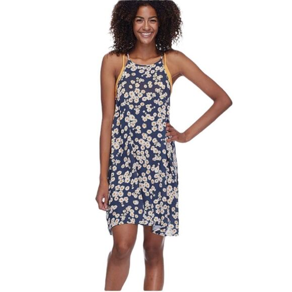 Eidon Sarah High Neck Rayon Blue Lagoon Daisy Print Cover Up Dress - Picture 1 of 16